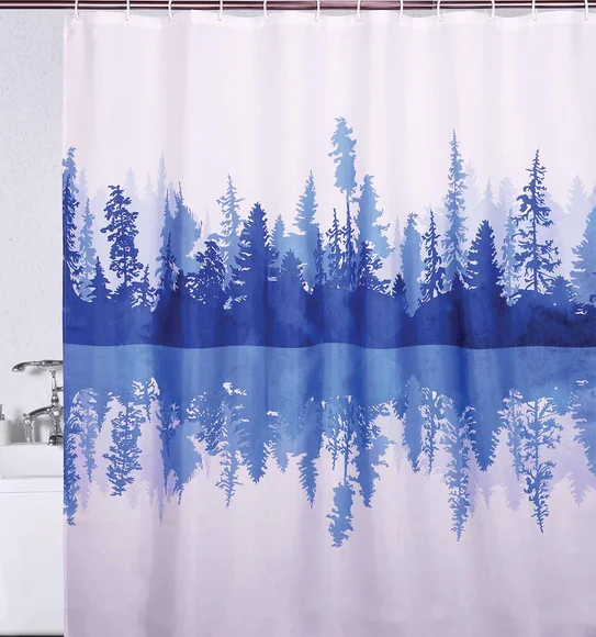Glam Water Repellent Polyester Shower Curtain D.Blue