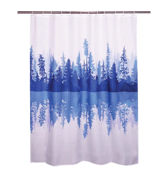 Glam Water Repellent Polyester Shower Curtain D.Blue