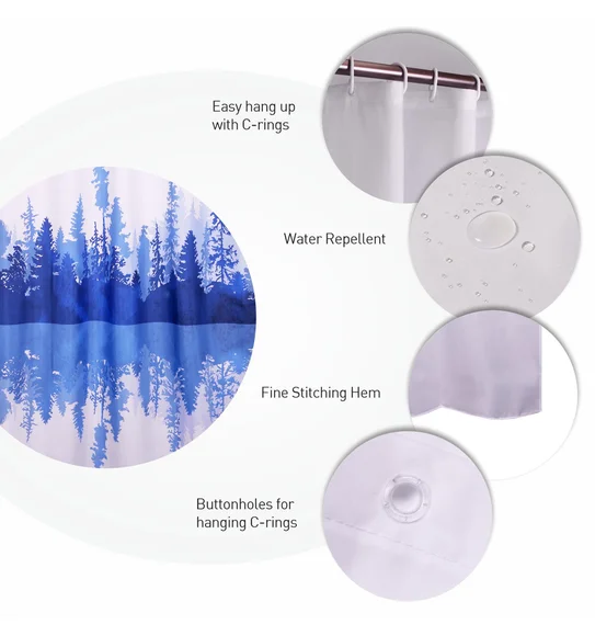 Glam Water Repellent Polyester Shower Curtain D.Blue
