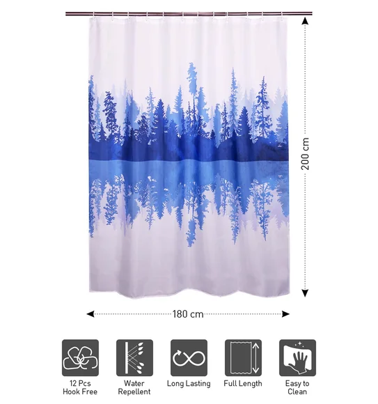 Glam Water Repellent Polyester Shower Curtain D.Blue