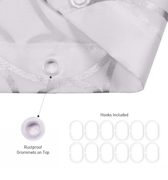 Glitter Water Repellent Polyester Shower Curtain Silver Grey