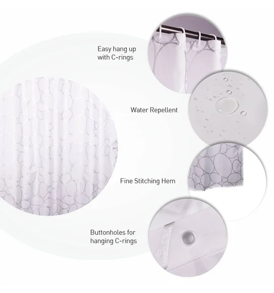 Glitter Water Repellent Polyester Shower Curtain Silver Grey