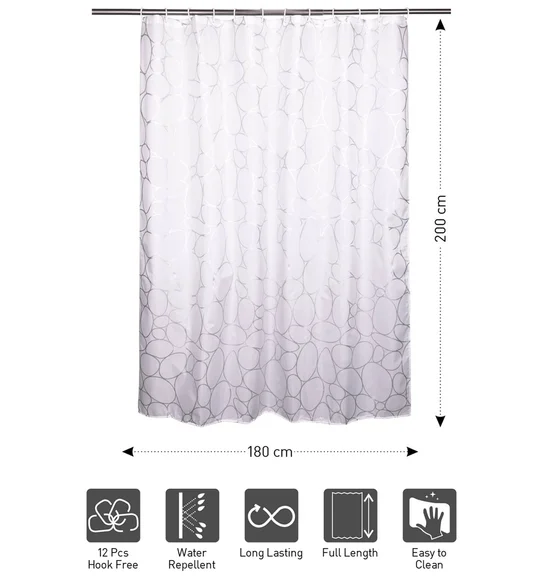 Glitter Water Repellent Polyester Shower Curtain Silver Grey