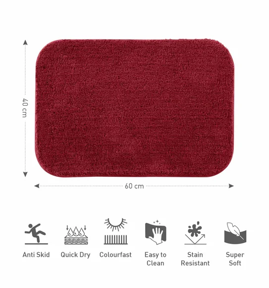 Munich Anti skid Polyester Bath Mat Mehroon