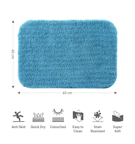 Munich Anti skid Polyester Bath Mat Teal Blue
