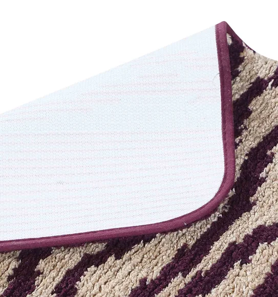 Urban Anti skid Quick Dry Bath Mat Wine and Beige