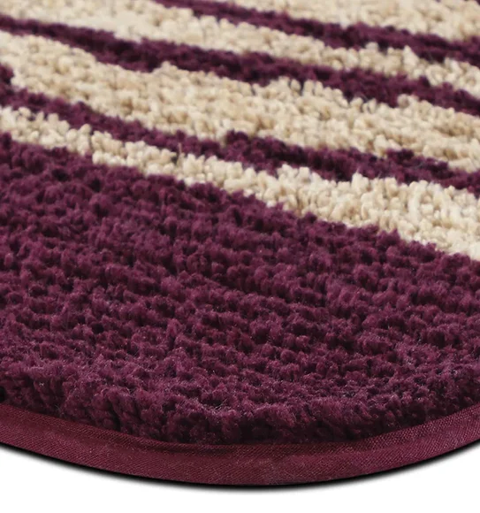 Urban Anti skid Quick Dry Bath Mat Wine and Beige