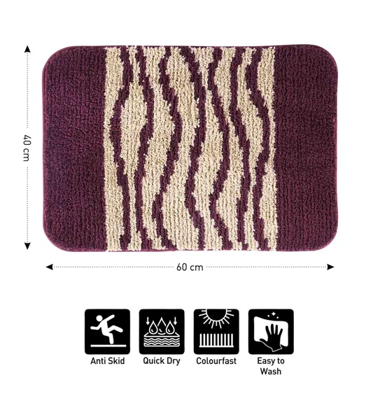 Urban Anti skid Quick Dry Bath Mat Wine and Beige