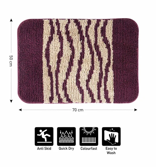 Urban Anti skid Quick Dry Bath Mat Wine and Beige