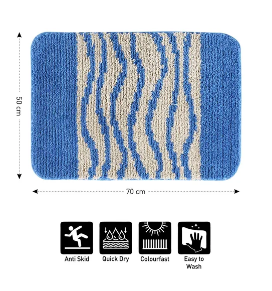 Urban Anti skid Quick Dry Bath Mat Blue Cream