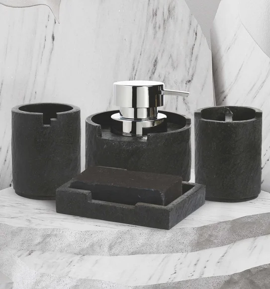 Alvina Polyresin Bath Set Black Marble