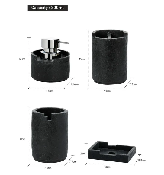 Alvina Polyresin Bath Set Black Marble