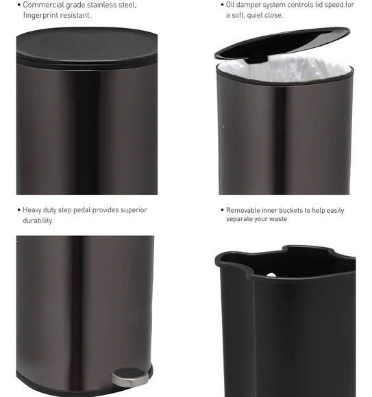ANDAZ 6878 Fingerprint Resistant Step Bin Metallic Black