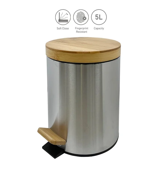 ANDAZ 6930 Bamboo Lid Step Bin Metallic