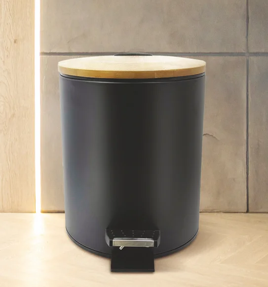 ANDAZ 6928 Bamboo Lid Step Bin Black