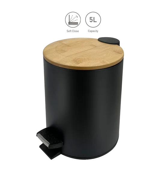 ANDAZ 6928 Bamboo Lid Step Bin Black
