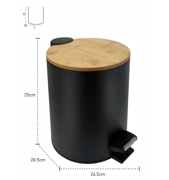 ANDAZ 6928 Bamboo Lid Step Bin Black
