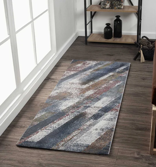 Aquarius Abstract Machine Made Runner Brown