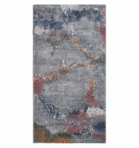 Aquarius Abstract Machine Made Runner Grey