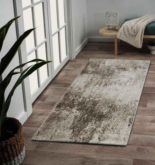 Aquarius Abstract Machine Made Runner Brown