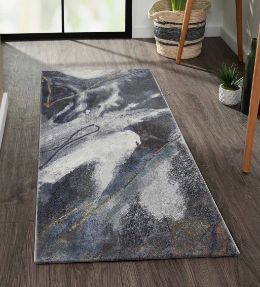 Aquarius Abstract Machine Made Runner Blue