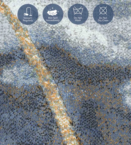 Aquarius Abstract Machine Made Runner Blue