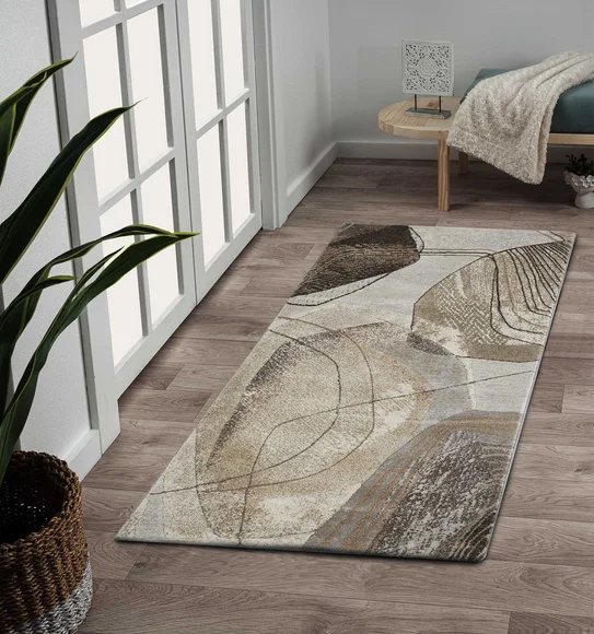 Aquarius Abstract Machine Made Runner Grey