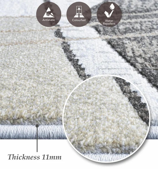 Aquarius Abstract Machine Made Runner Grey