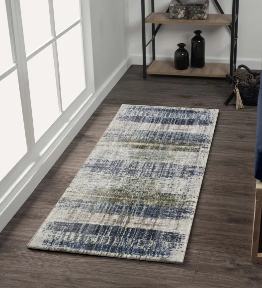 Aquarius Abstract Machine Made Runner Blue