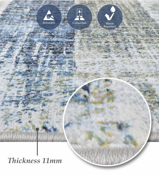 Aquarius Abstract Machine Made Runner Blue