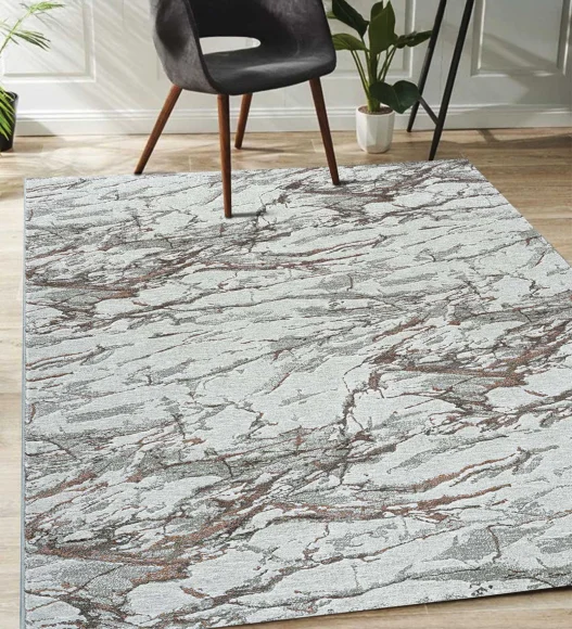 Platinum Abstract Machine Made Runner Grey