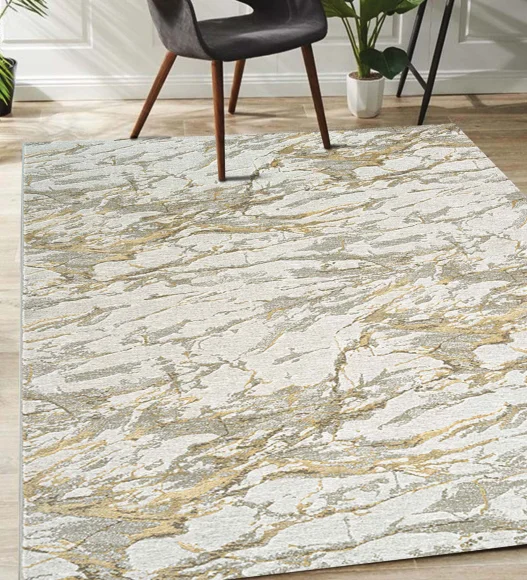 Platinum Abstract Machine Made Runner Grey and Musterd