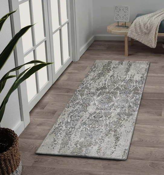 Platinum Abstract Machine Made Runner Grey and Blue