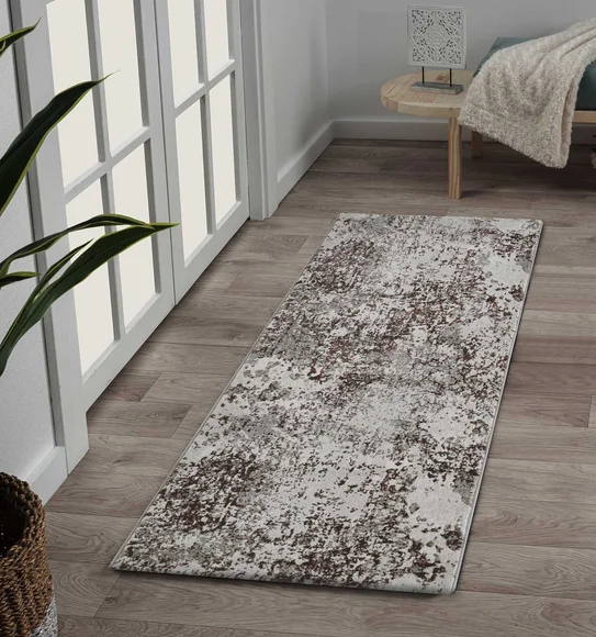 Platinum Abstract Machine Made Runner Grey and Rust