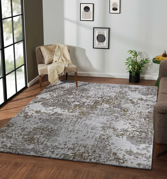 Platinum Abstract Machine Made Carpet Grey and Musterd
