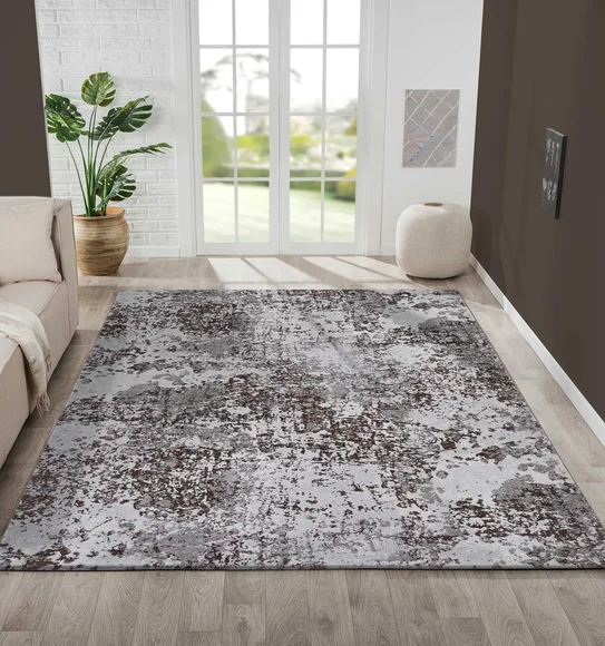Platinum Abstract Machine Made Carpet Grey and Rust