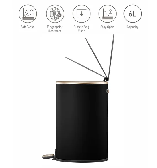 EKO 9330 Cosmo Soft Close Fingerprint Resistant Step Bin Black