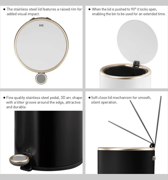 EKO 9330 Cosmo Soft Close Fingerprint Resistant Step Bin Black