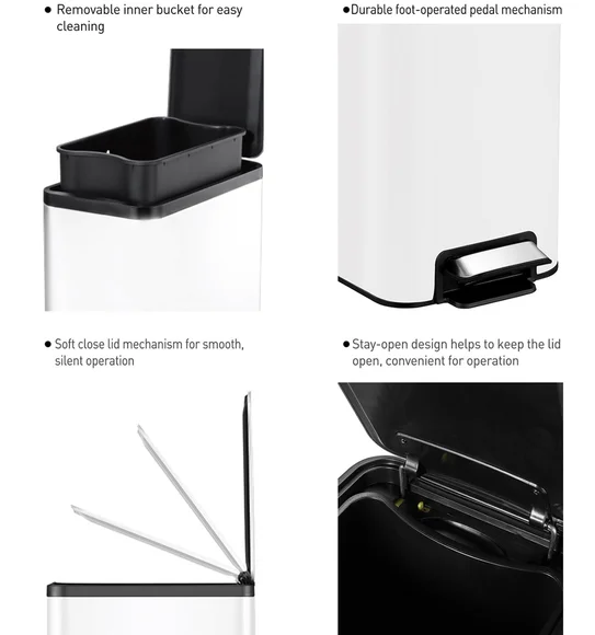 EKO 9376 Eco Slim Stainless Steel Fingerprint Resistant Step Bin White
