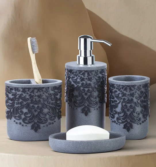 Alvina Polyresin Bath Set Grey Black