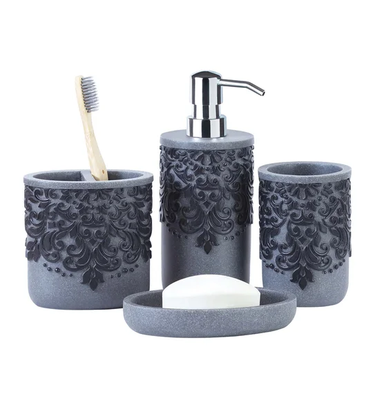 Alvina Polyresin Bath Set Grey Black
