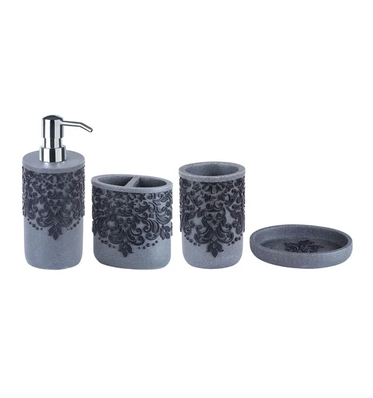 Alvina Polyresin Bath Set Grey Black