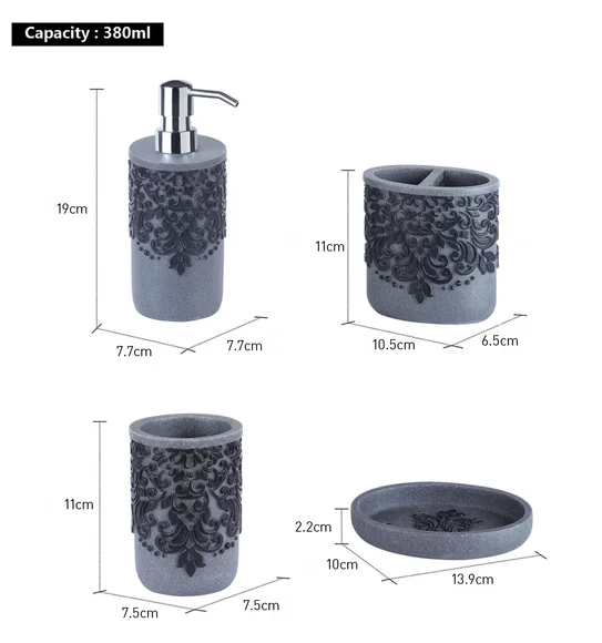 Alvina Polyresin Bath Set Grey Black