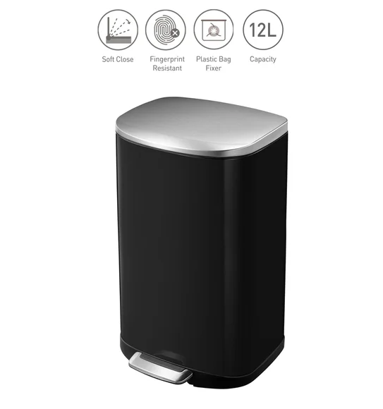 EKO 9366 Della Brushed Stainless Steel Step Bin Black