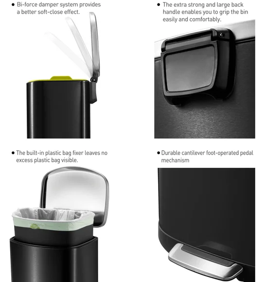 EKO 9366 Della Brushed Stainless Steel Step Bin Black