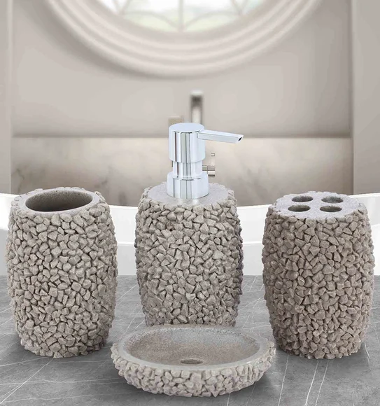 Alvina Polyresin Textured Bath Set Dark Grey