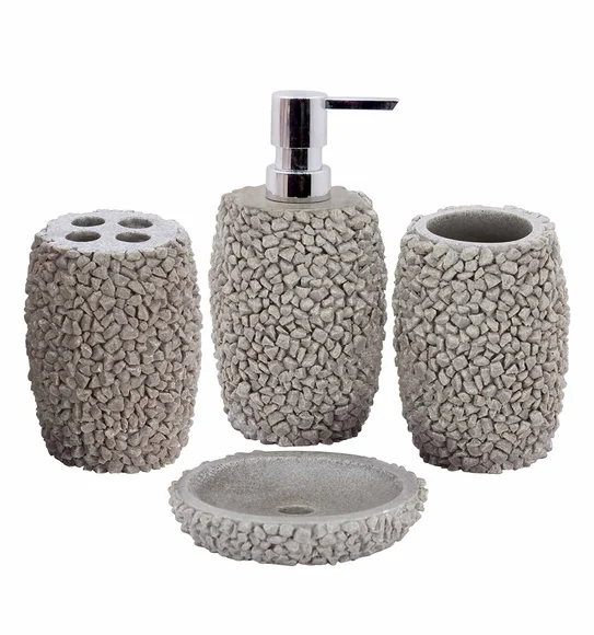 Alvina Polyresin Textured Bath Set Dark Grey