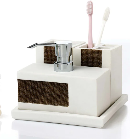 Alvina Polyresin Bath Set White With Brown