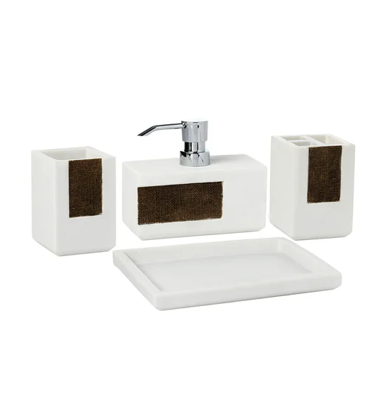 Alvina Polyresin Bath Set White With Brown