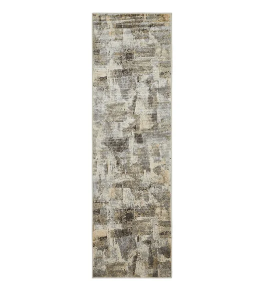 Beige and Grey Abstract Pattern Machine made  Bedside Runner, 65x110 cm